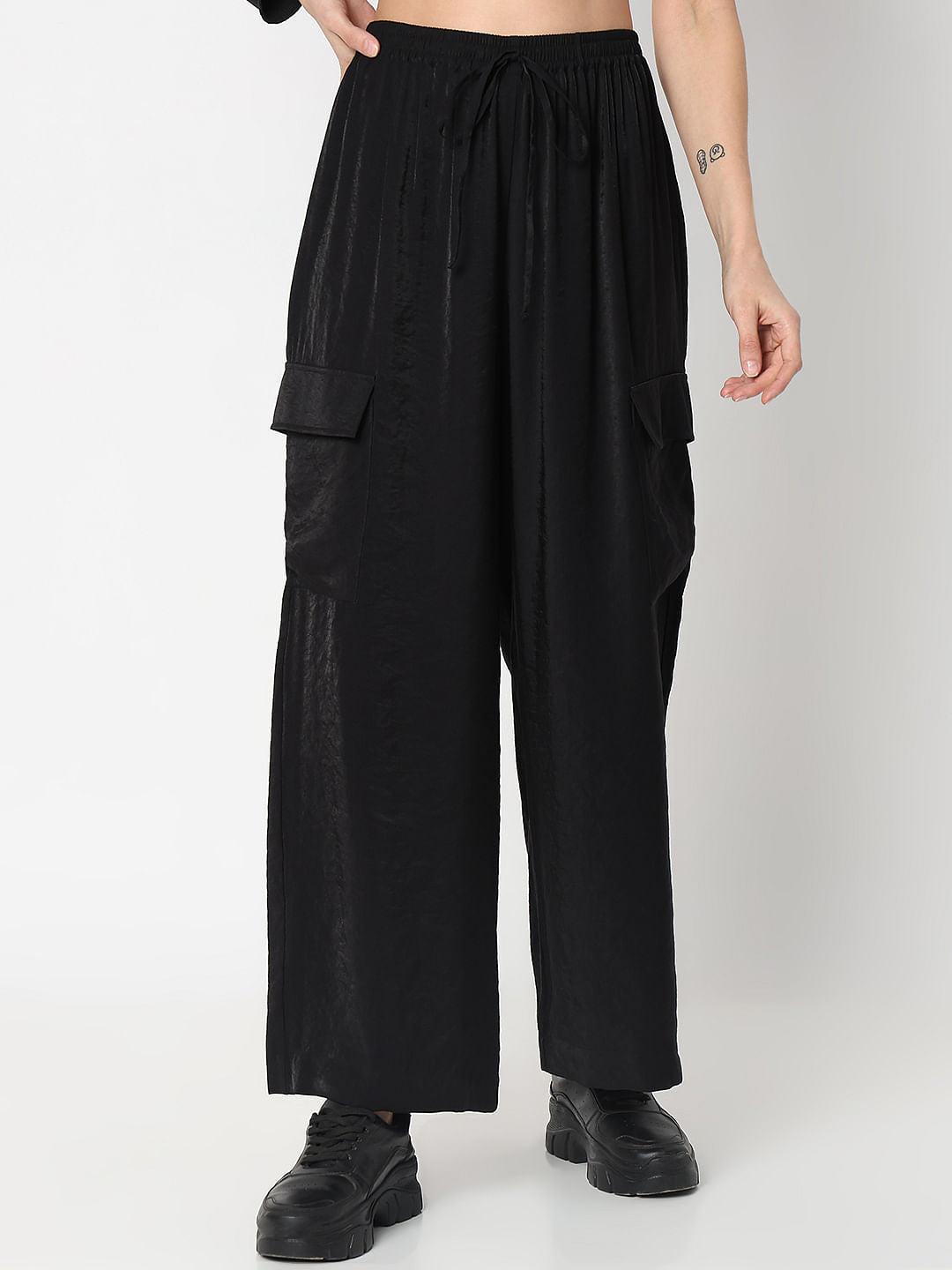 Black High Rise Loose Fit Pants