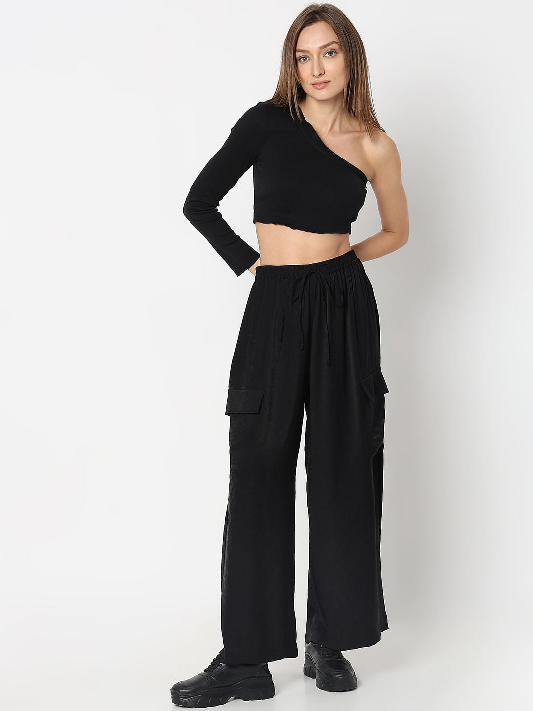 Black High Rise Loose Fit Pants