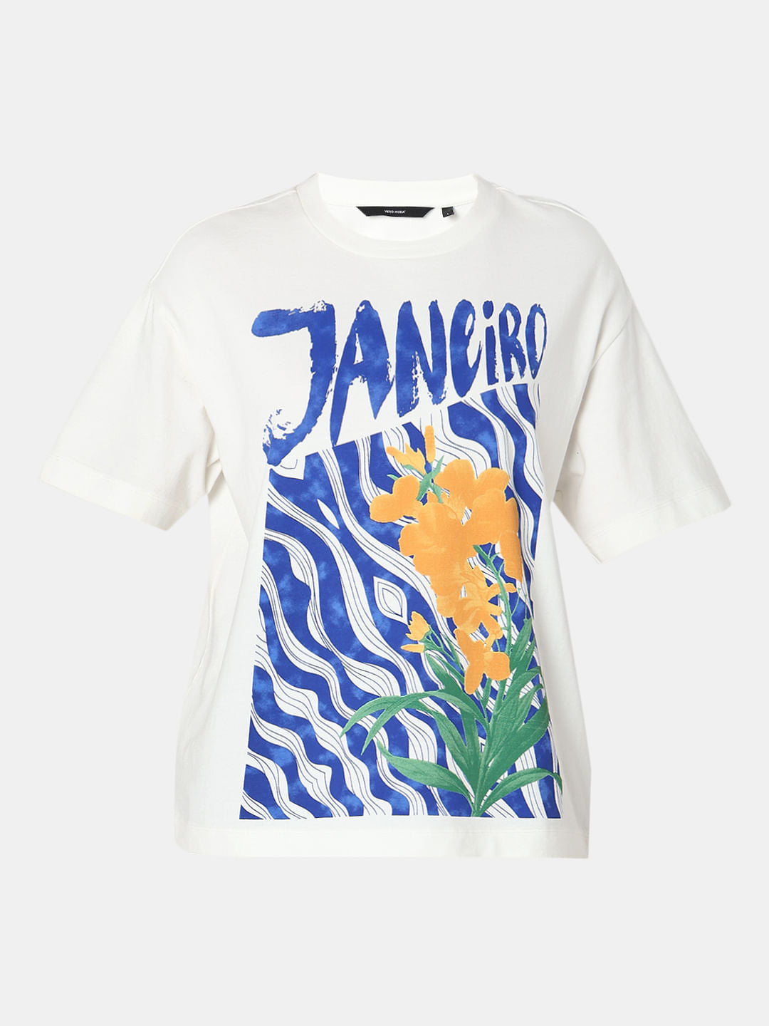 White Printed Relaxed Fit T-Shirt