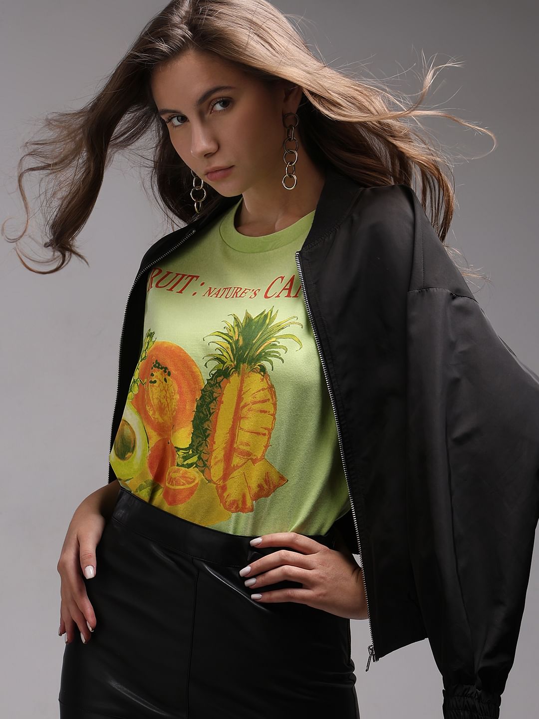 Lime Green Printed Relaxed Fit T-Shirt