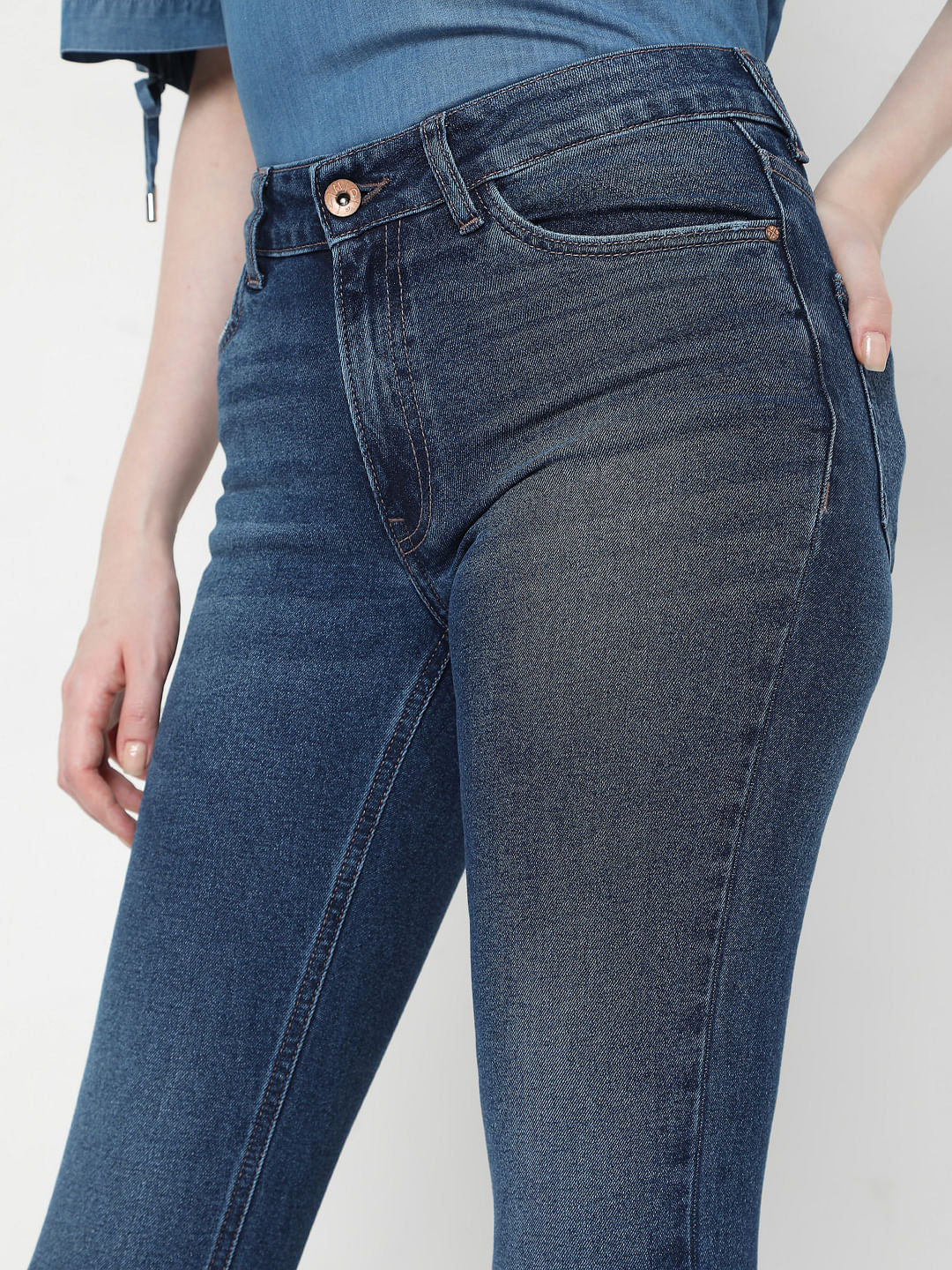 Blue Mid Rise Petra Bootcut Jeans