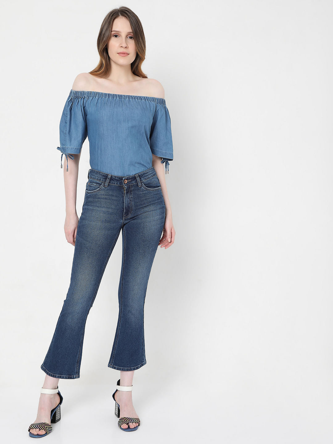 Blue Mid Rise Petra Bootcut Jeans