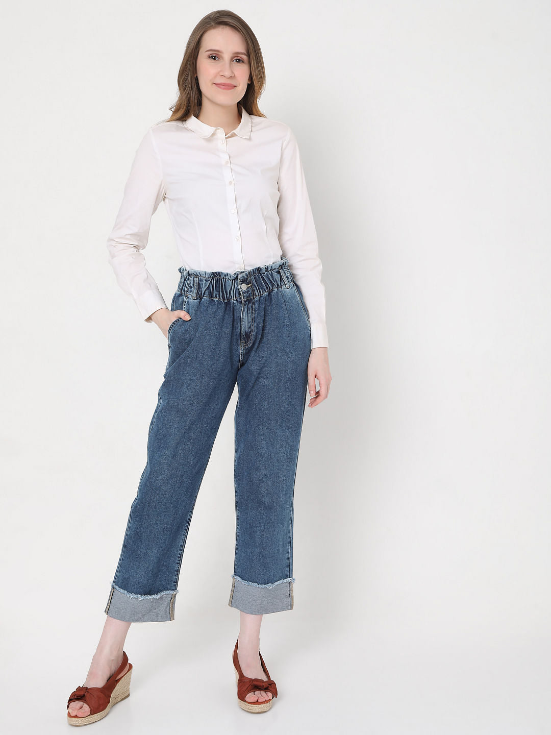 Blue High Rise Jade Straight Fit Jeans