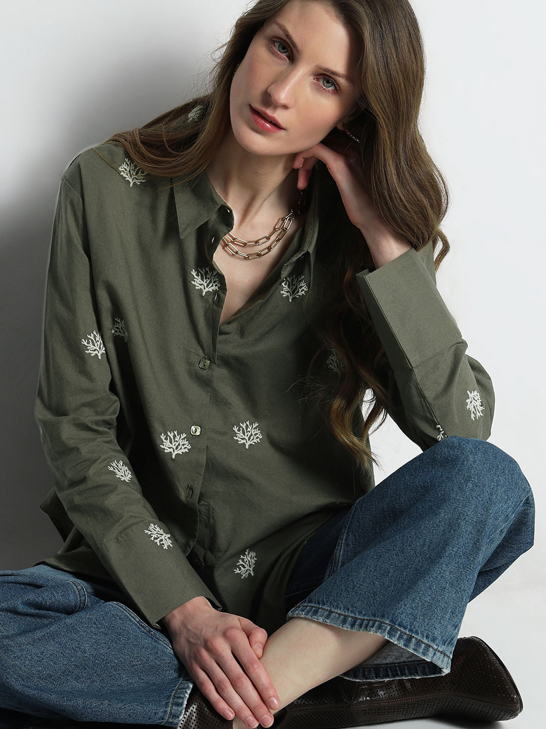 Dark Green Embroidered Shirt