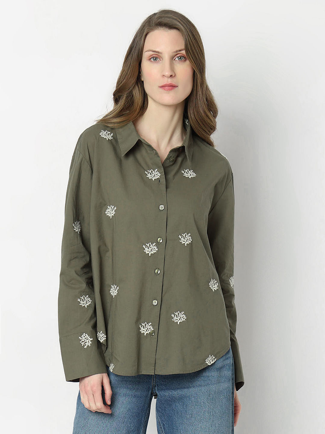 Dark Green Embroidered Shirt