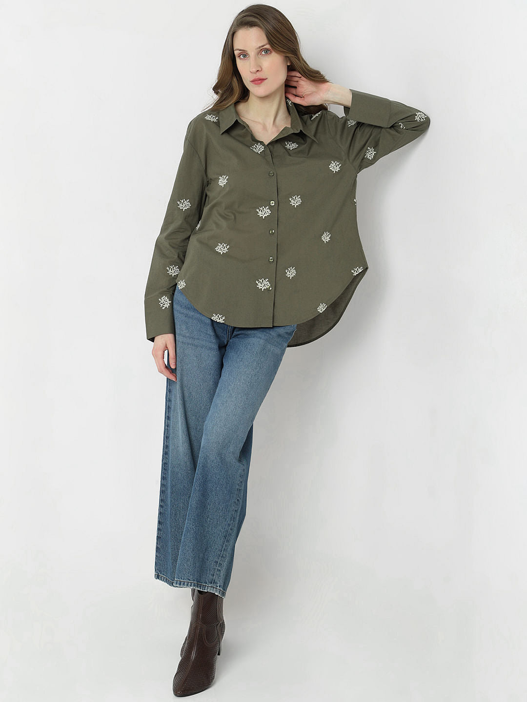 Dark Green Embroidered Shirt
