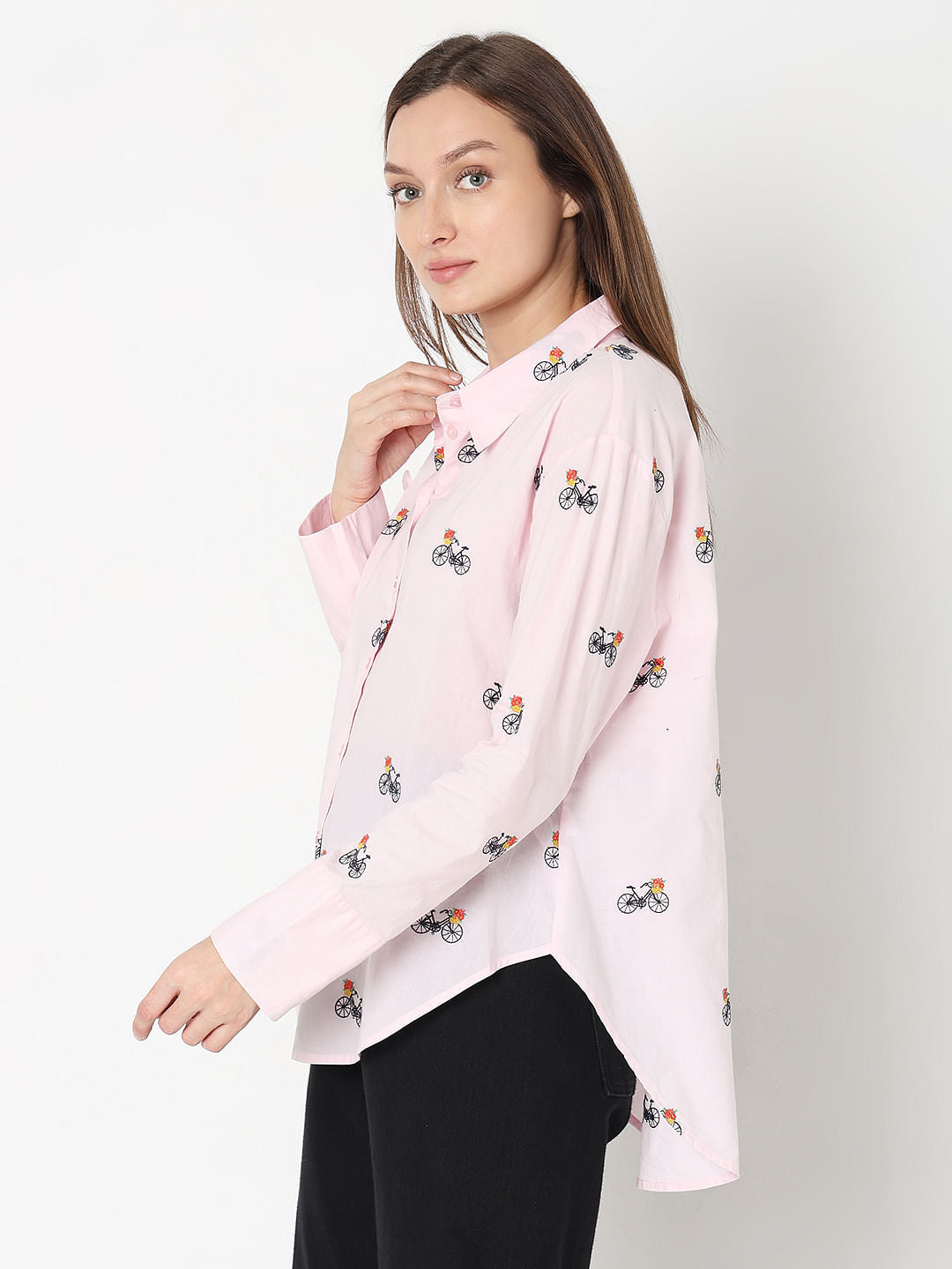Pink Cycle Embroidered Shirt