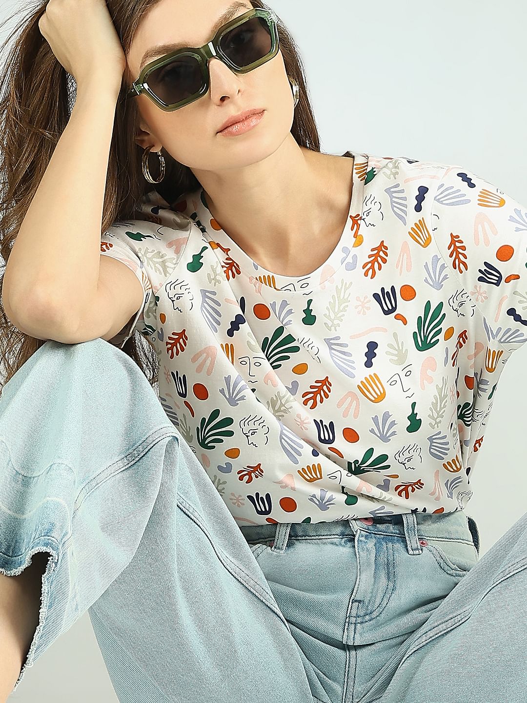 White Printed Cotton T-Shirt