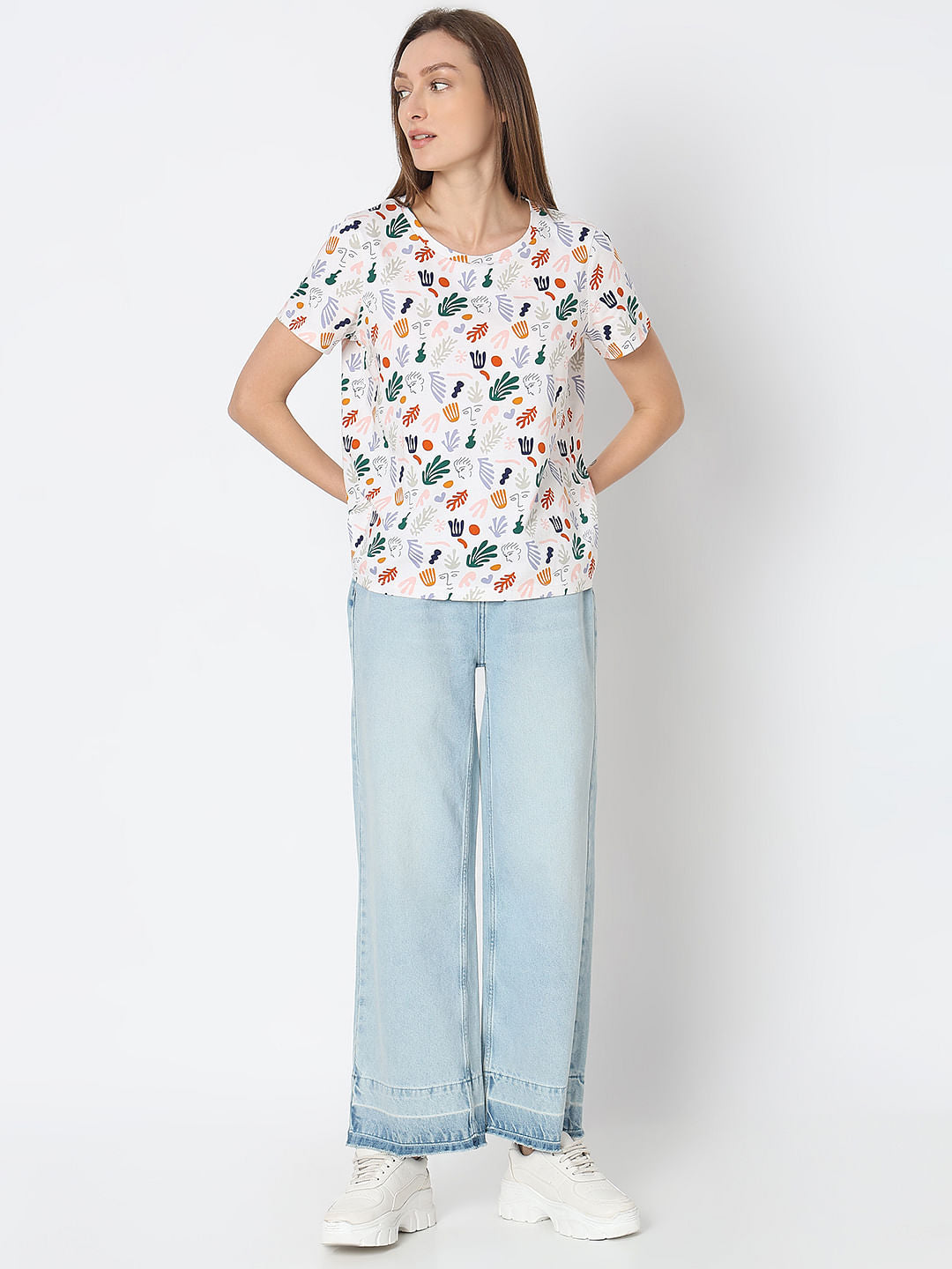 White Printed Cotton T-Shirt