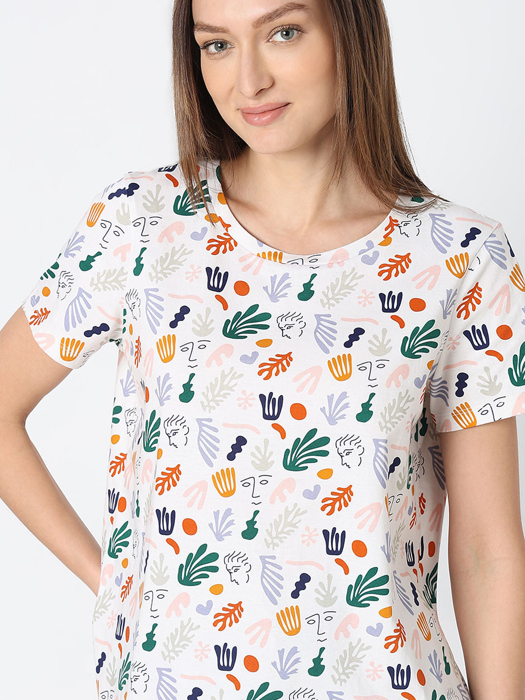 White Printed Cotton T-Shirt