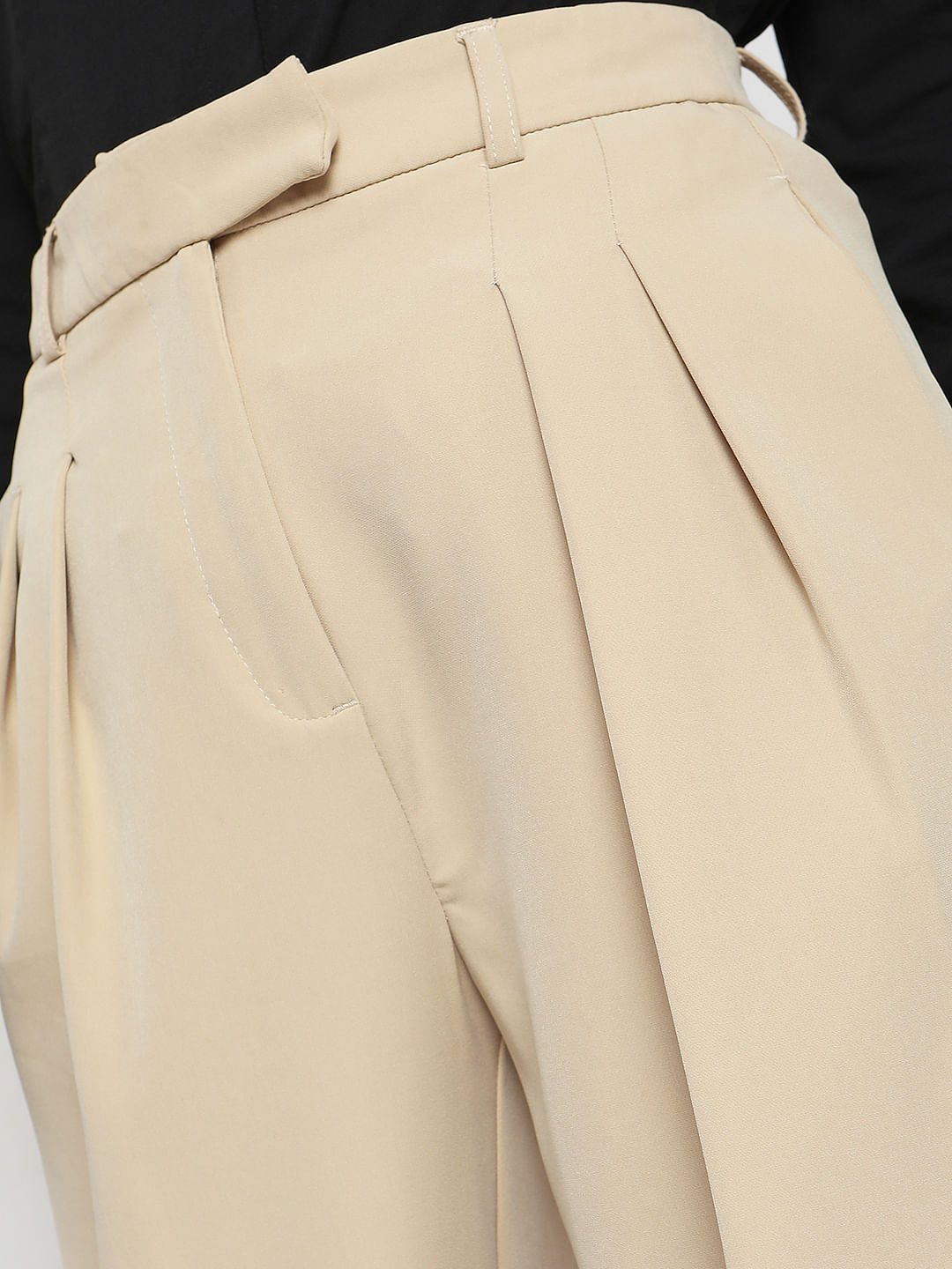 Beige High Rise Wide Leg Pants