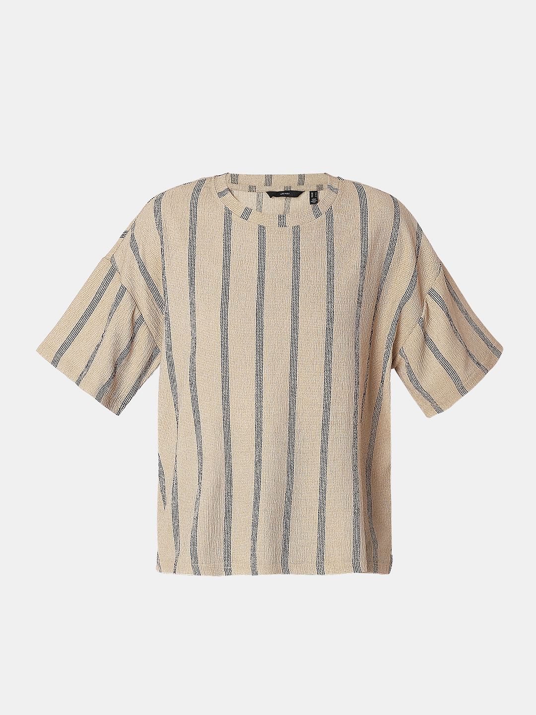 Beige Striped Co-Ord Set T-Shirt