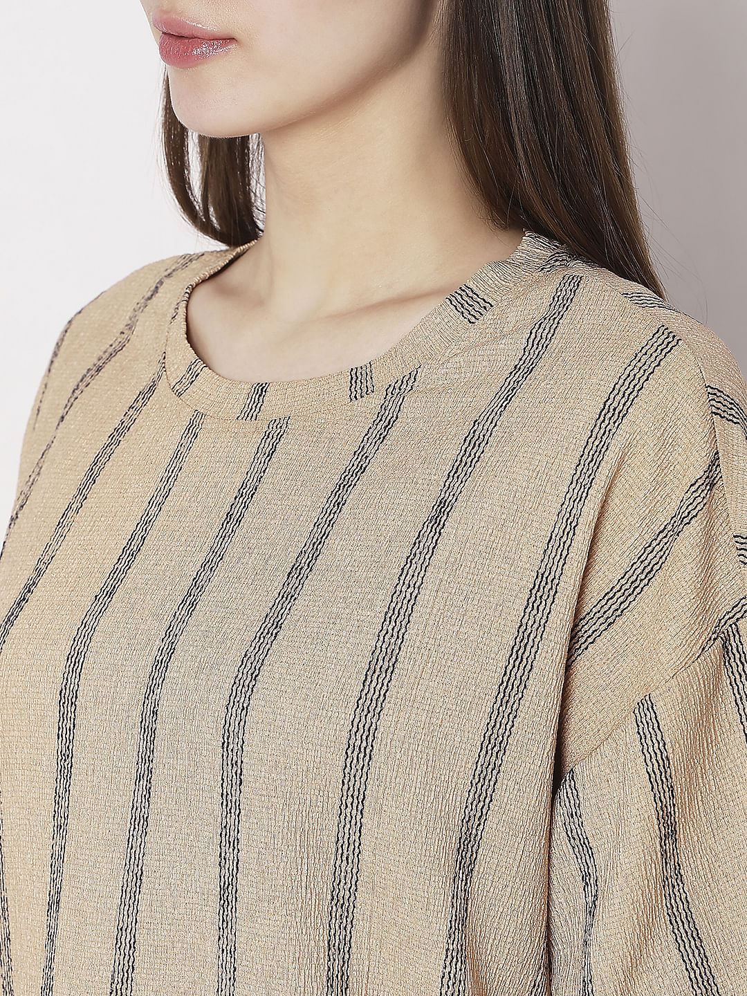 Beige Striped Co-Ord Set T-Shirt