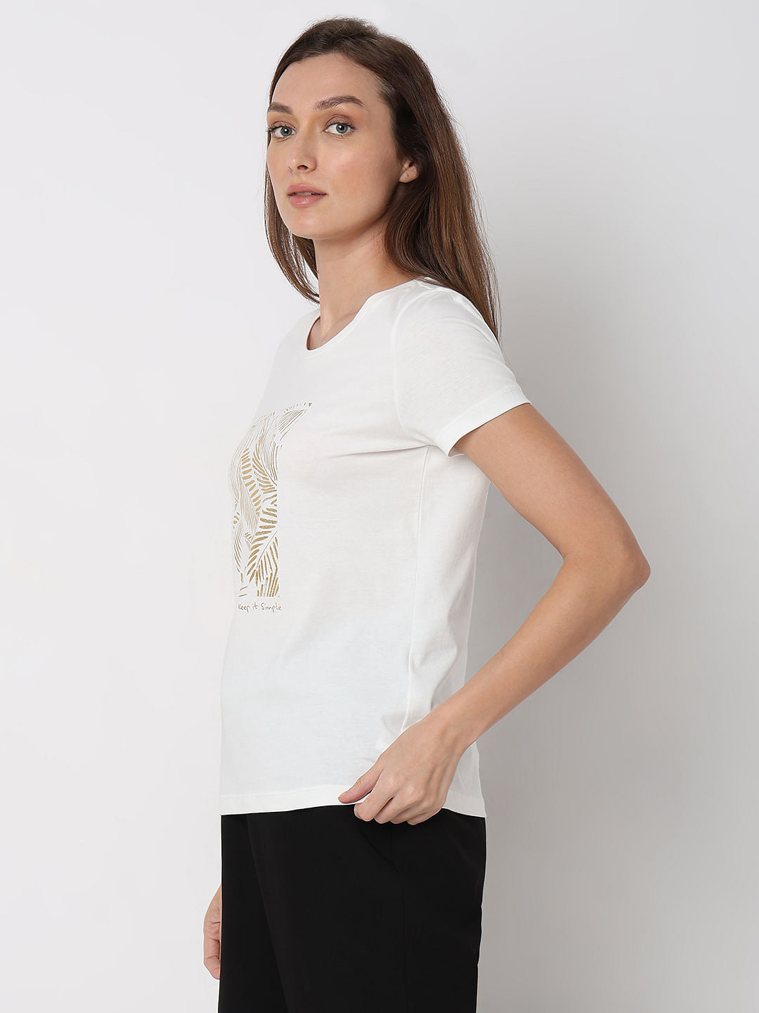White Foil Graphic Print T-Shirt