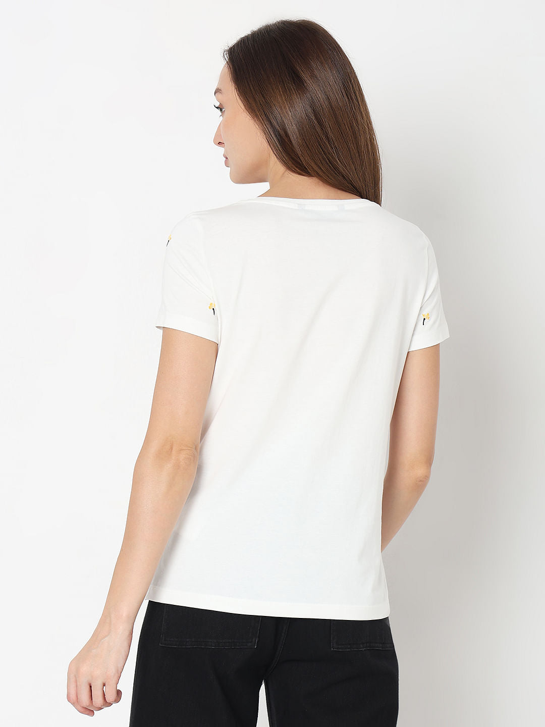 White Embroidered Print T-Shirt