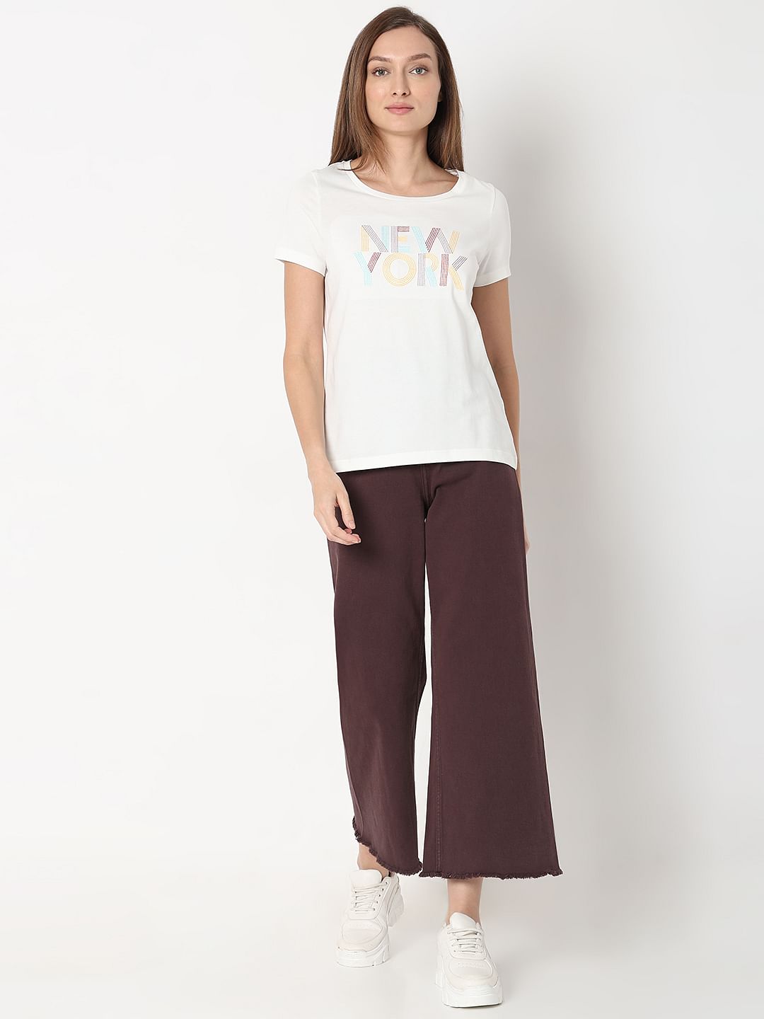 White Embroidered Text T-Shirt