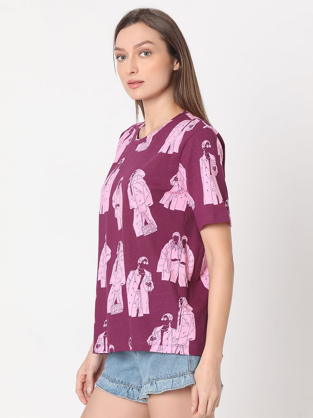 Purple Illustration Print T-Shirt