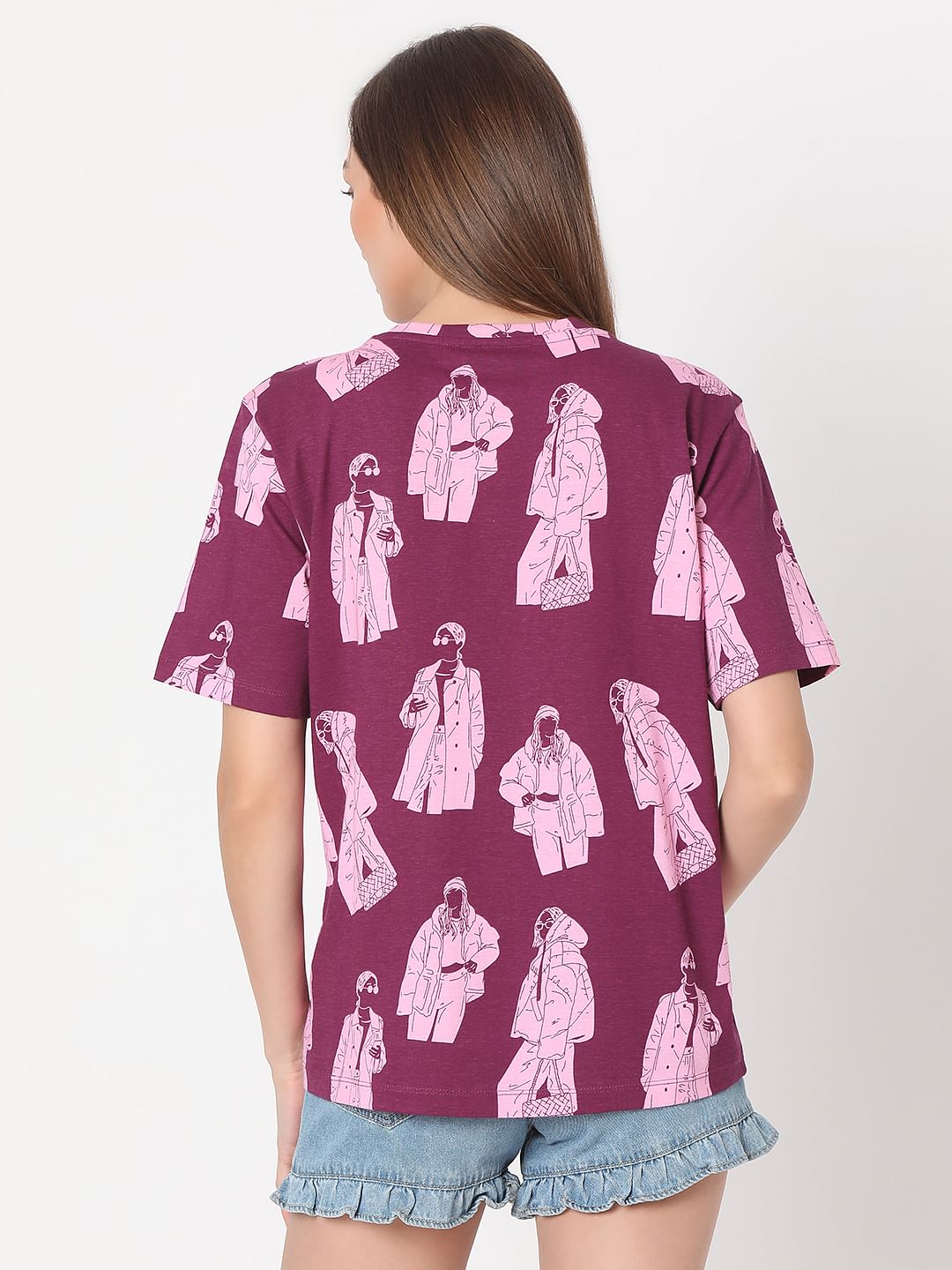 Purple Illustration Print T-Shirt