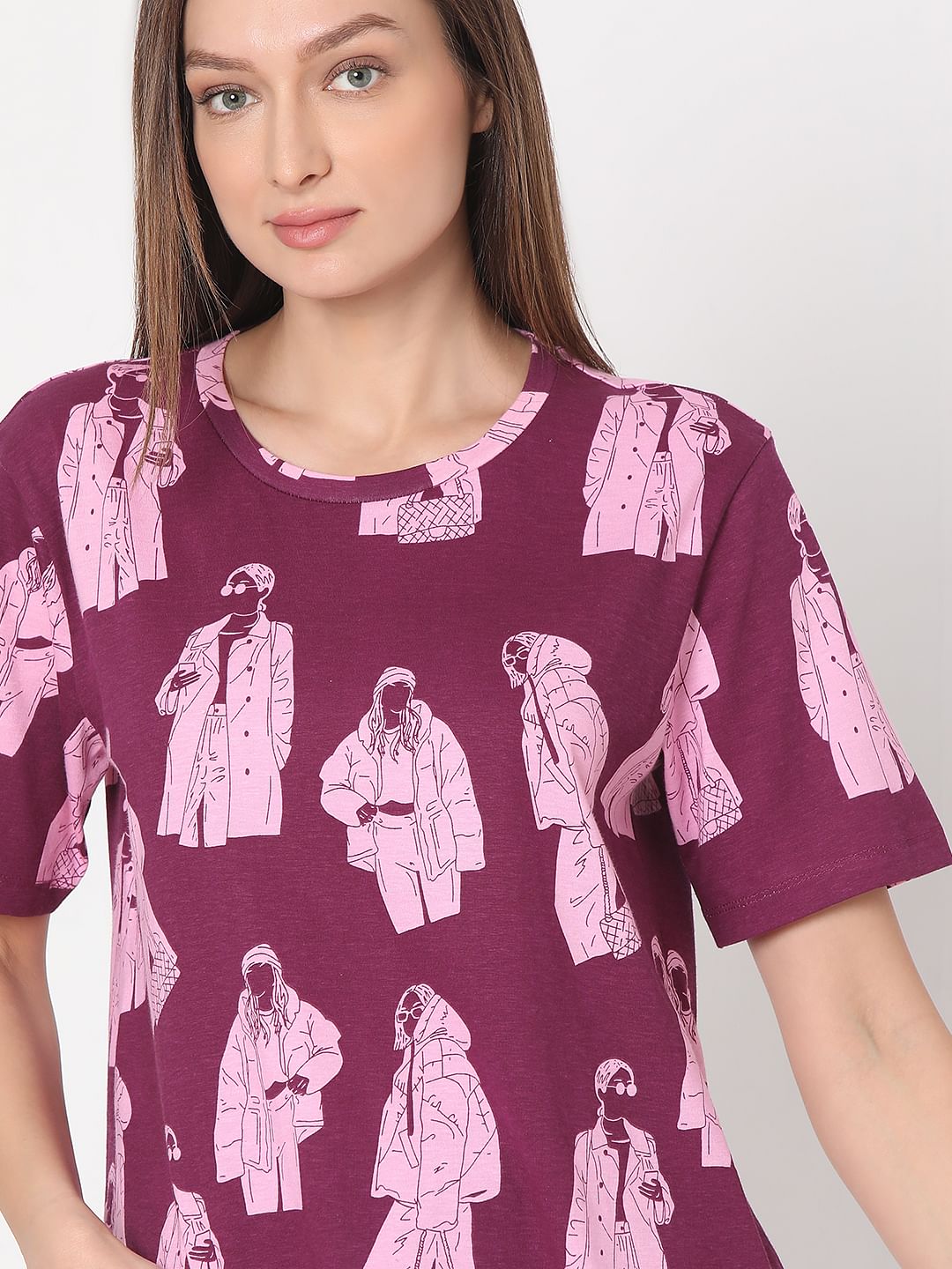 Purple Illustration Print T-Shirt