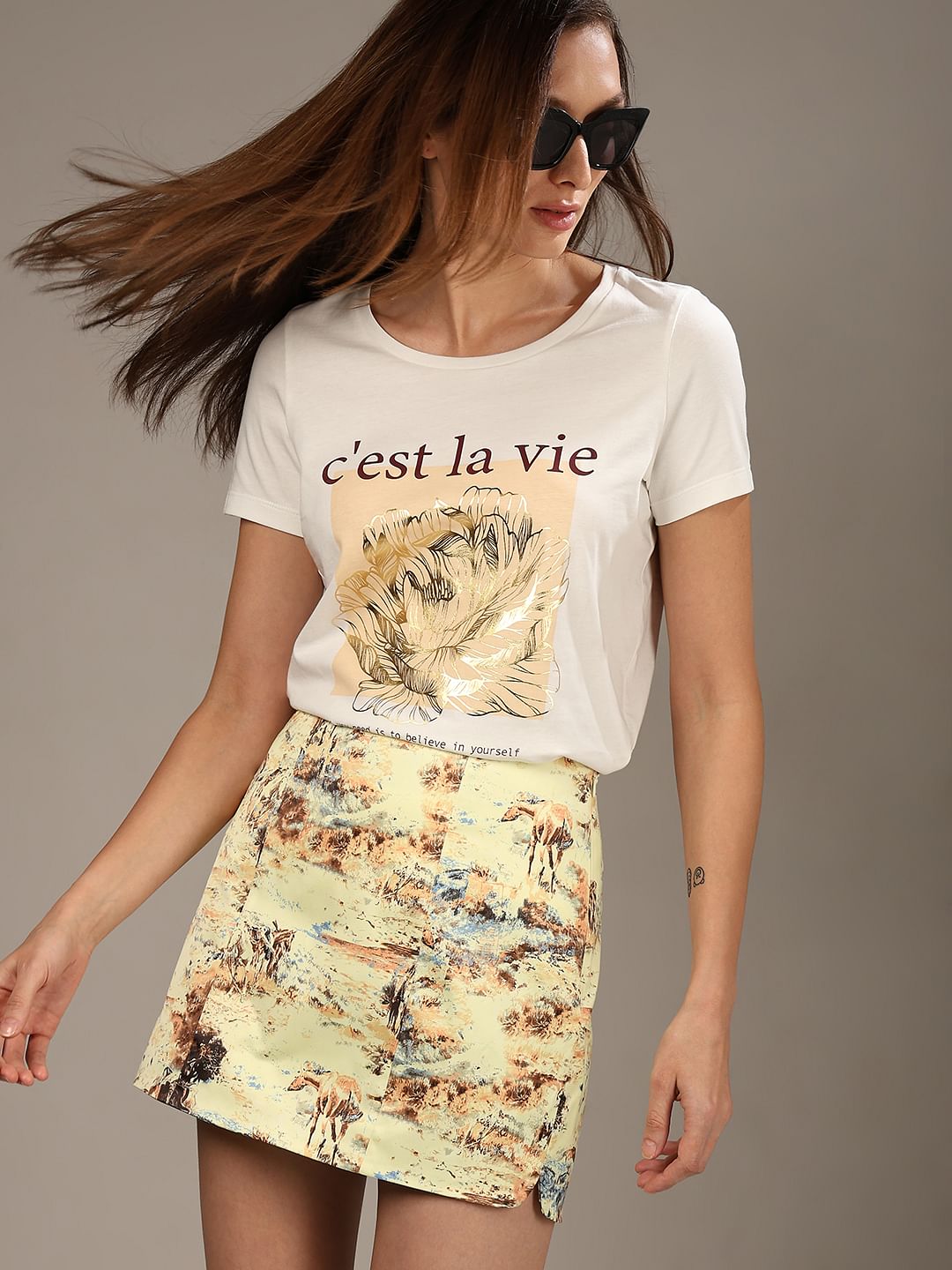 White Foil Floral Print T-Shirt