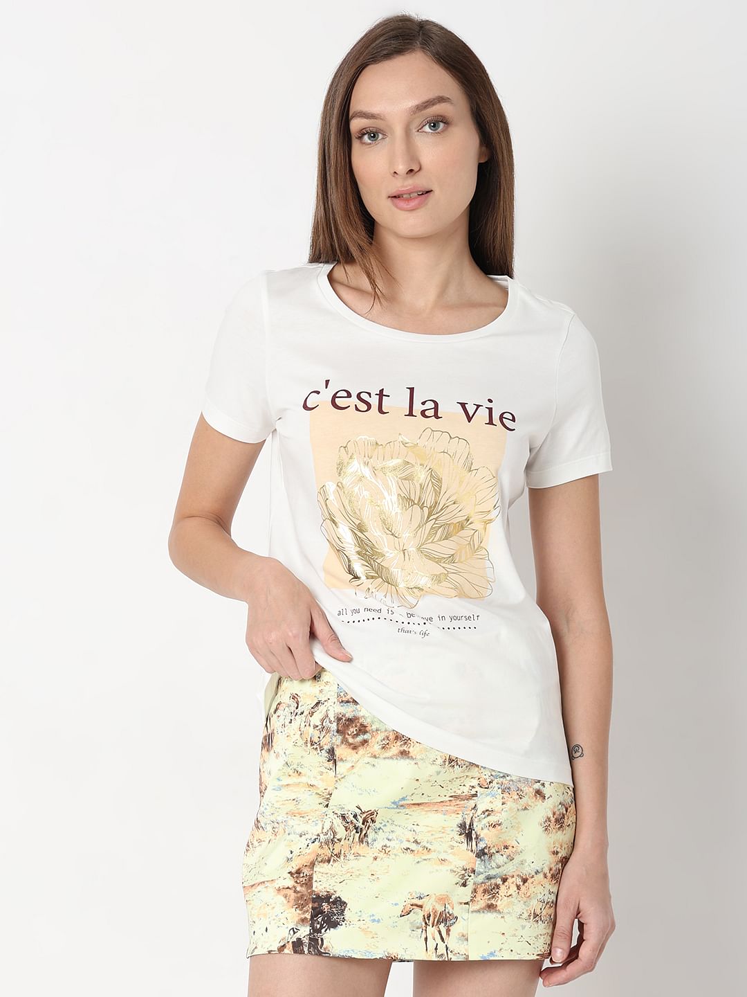 White Foil Floral Print T-Shirt