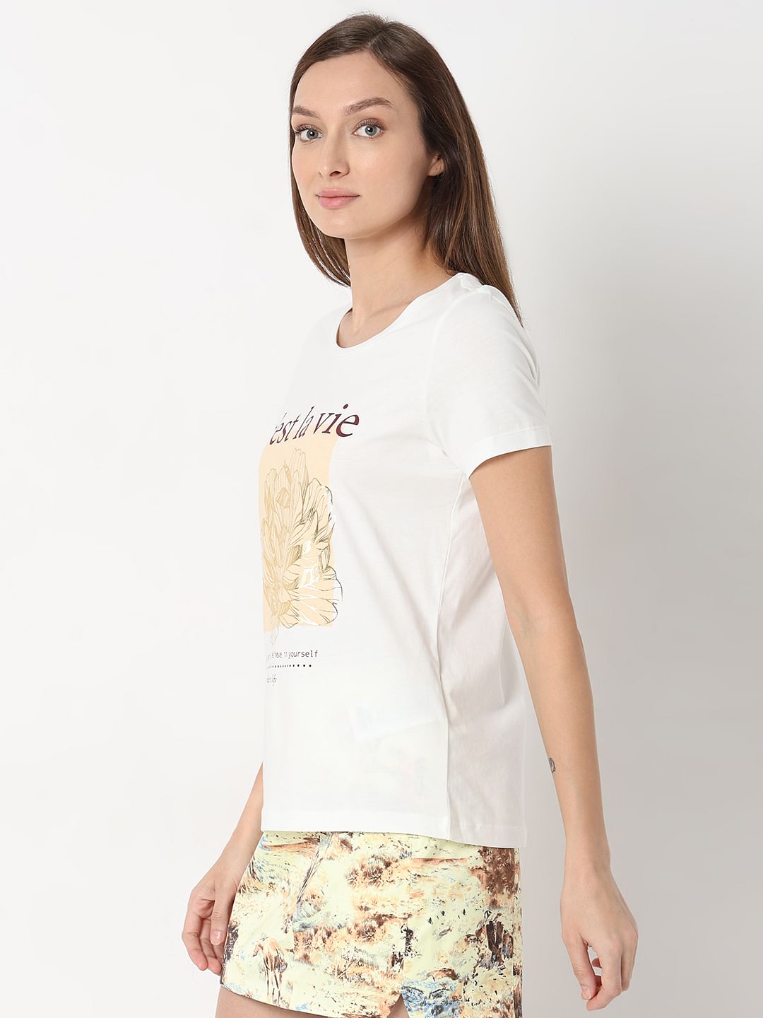 White Foil Floral Print T-Shirt