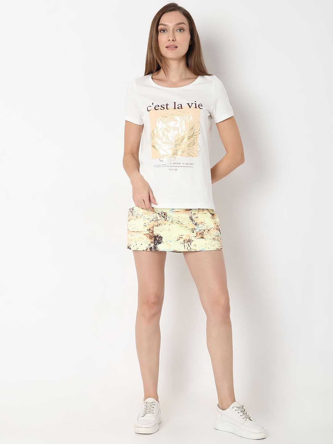 White Foil Floral Print T-Shirt