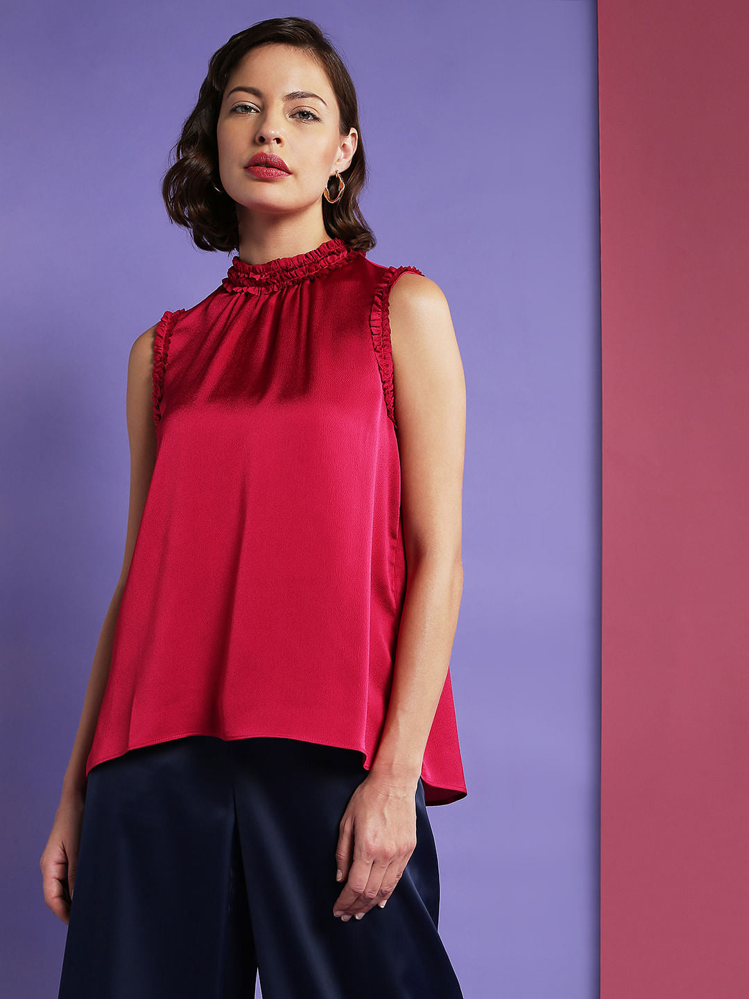 Marquee Red Ruffle Detail Top