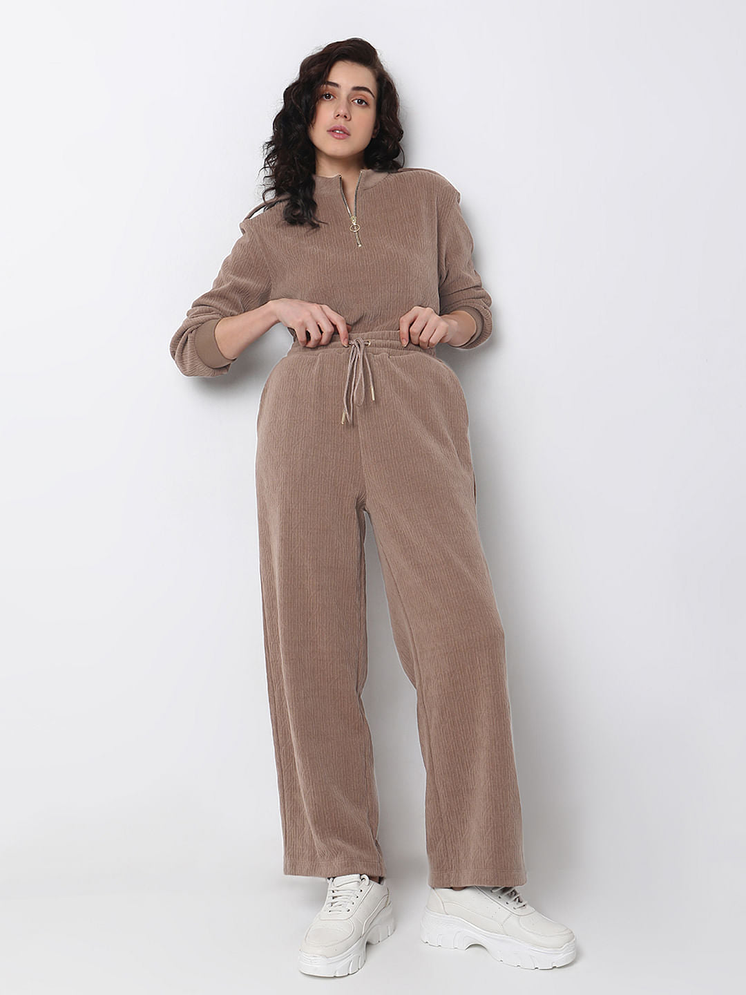 Brown Corduroy Co-Ord Set Sweatpants