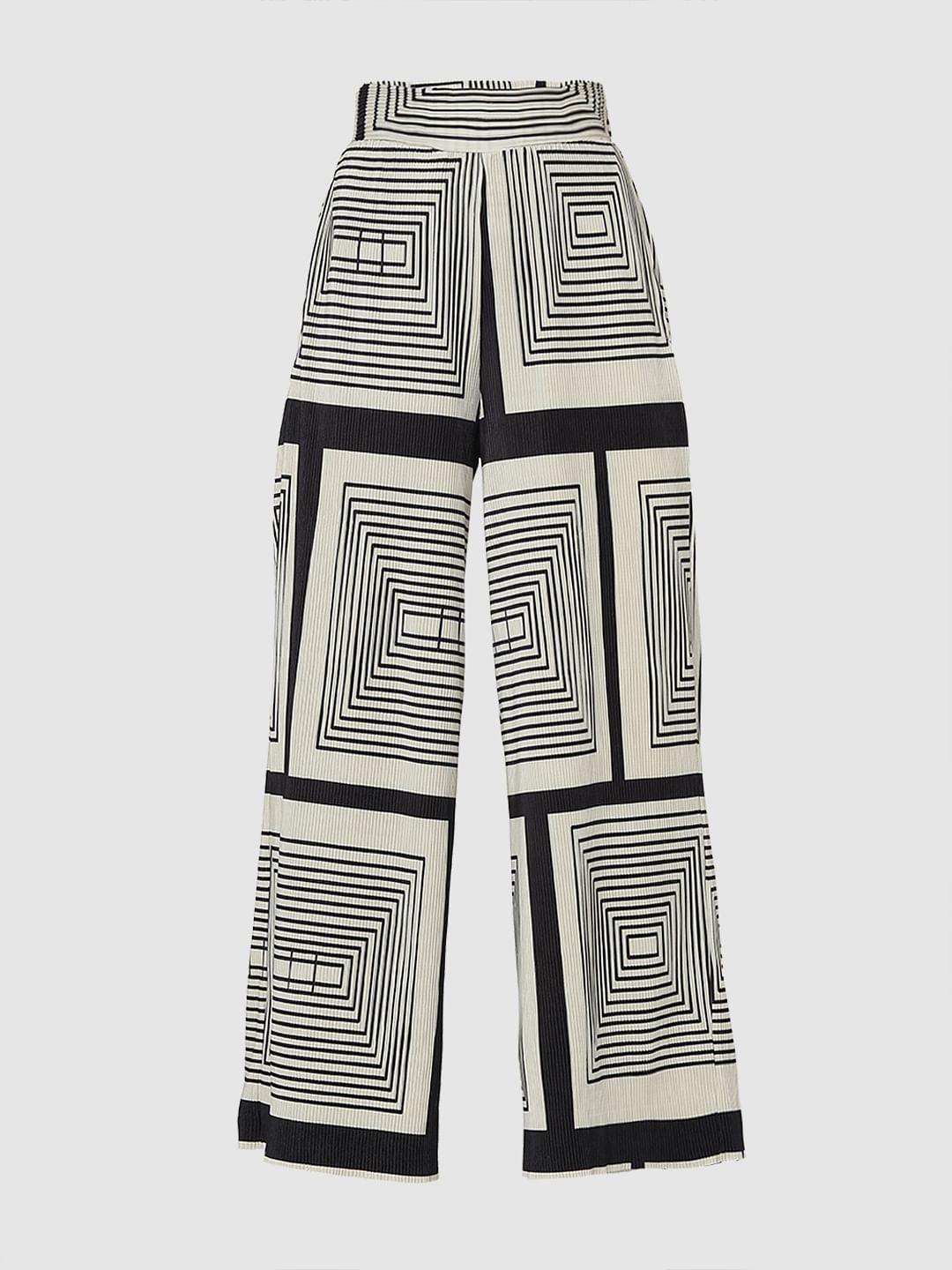 Monochrome High Rise Pleated Printed Pants