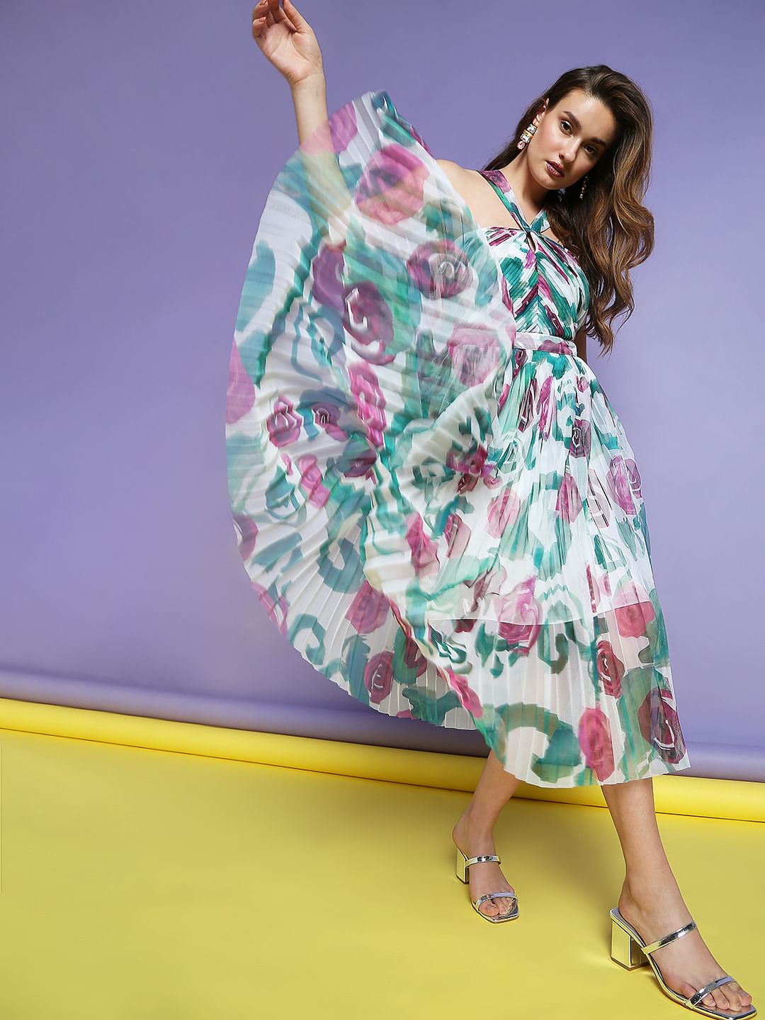 Marquee White Floral Pleated Dress