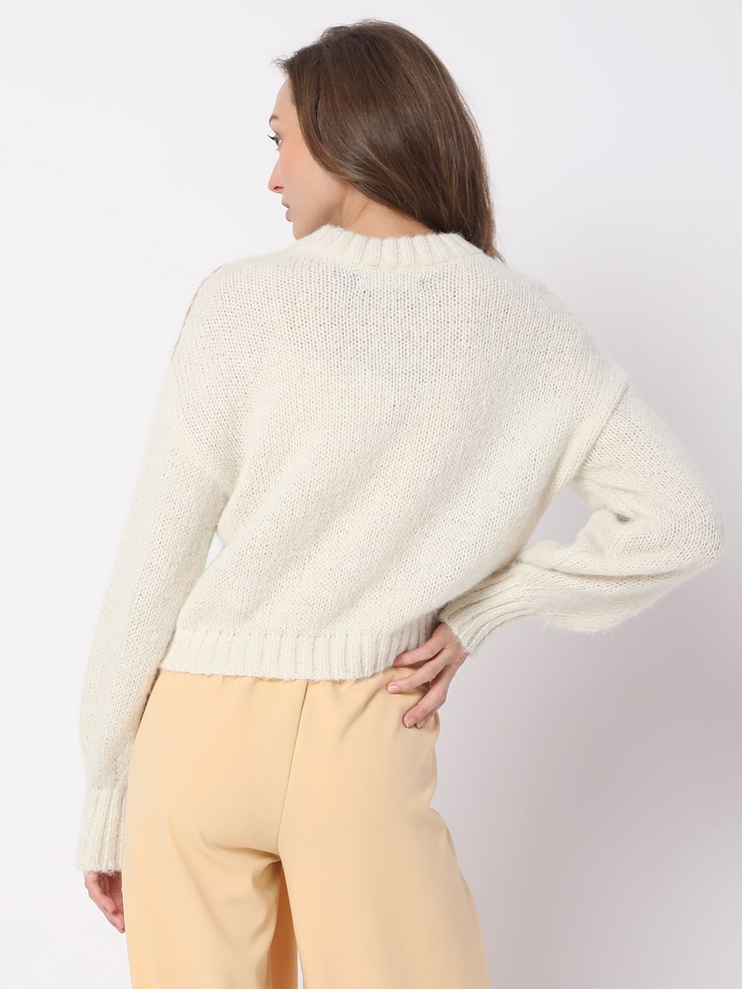 Beige Abstract Print Sweater