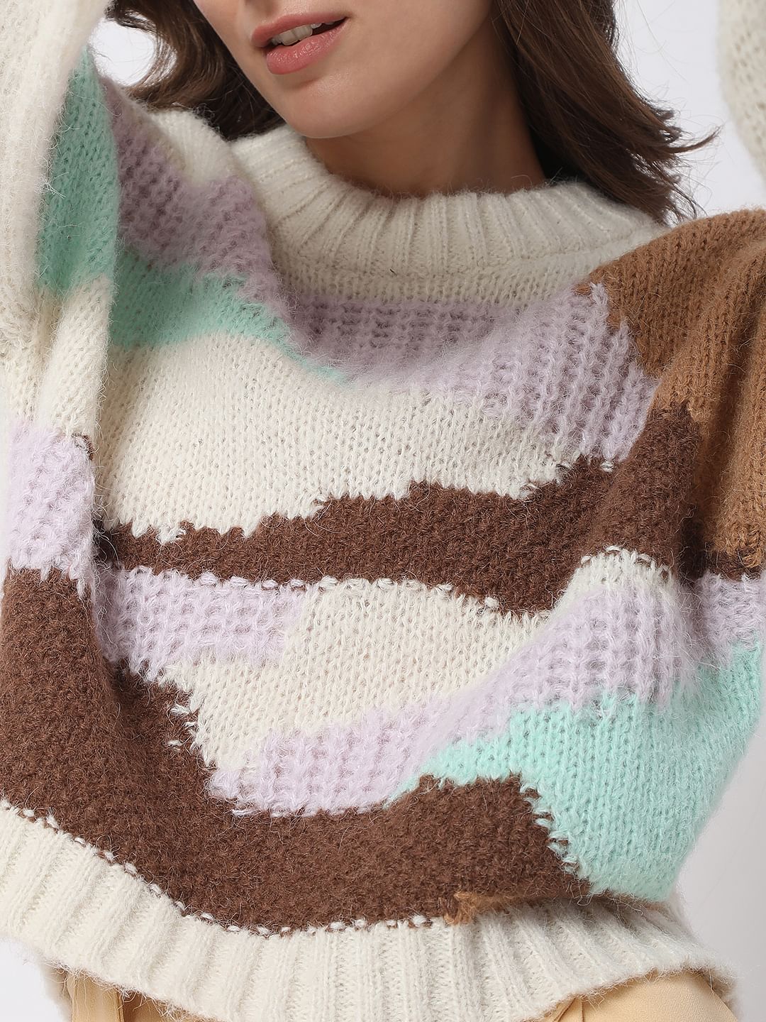 Beige Abstract Print Sweater