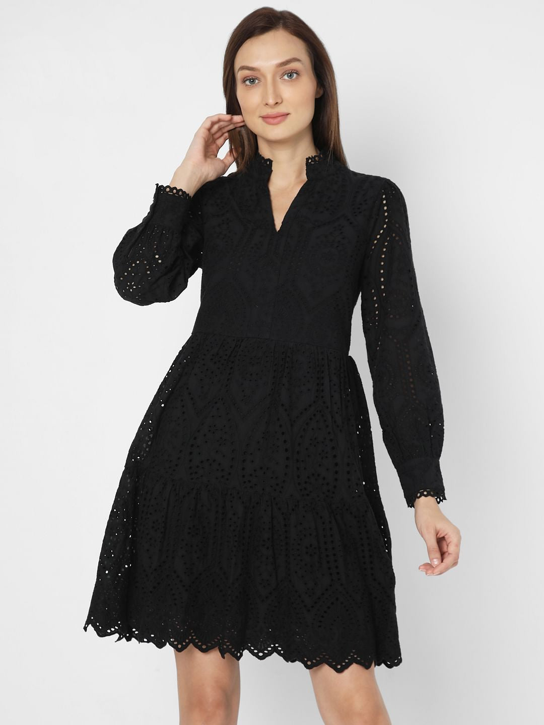 Black Schiffli Fit & Flare Dress