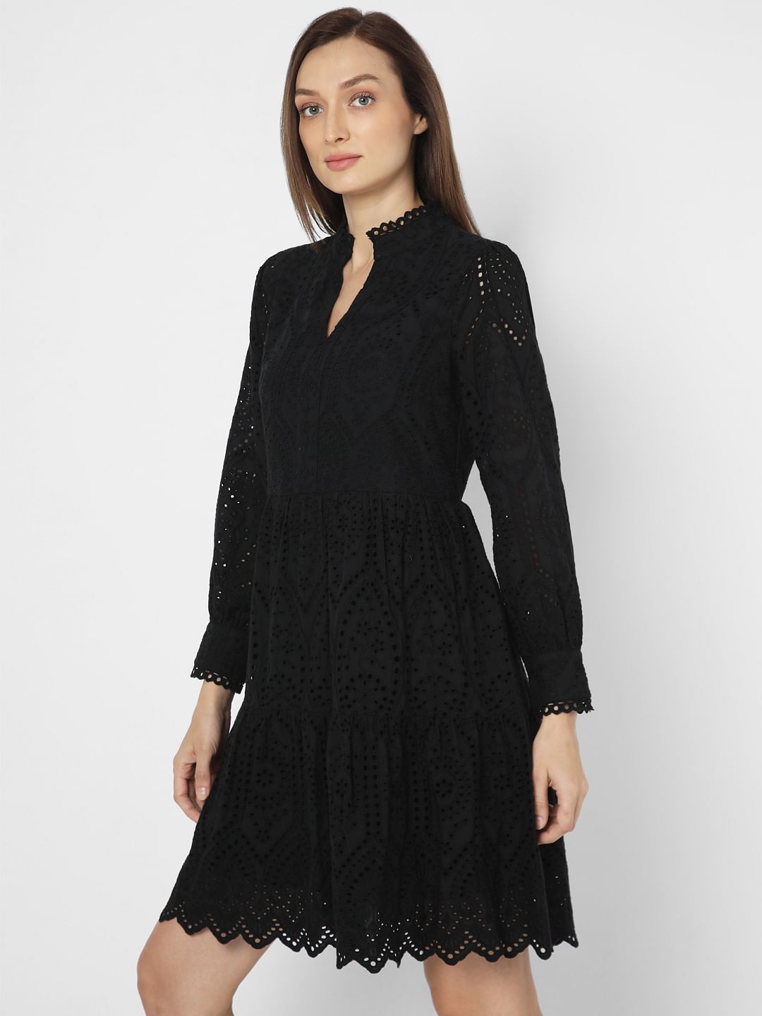 Black Schiffli Fit & Flare Dress