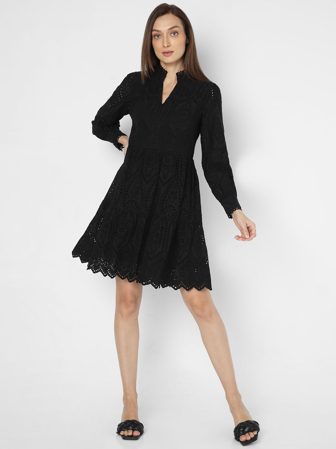 Black Schiffli Fit & Flare Dress