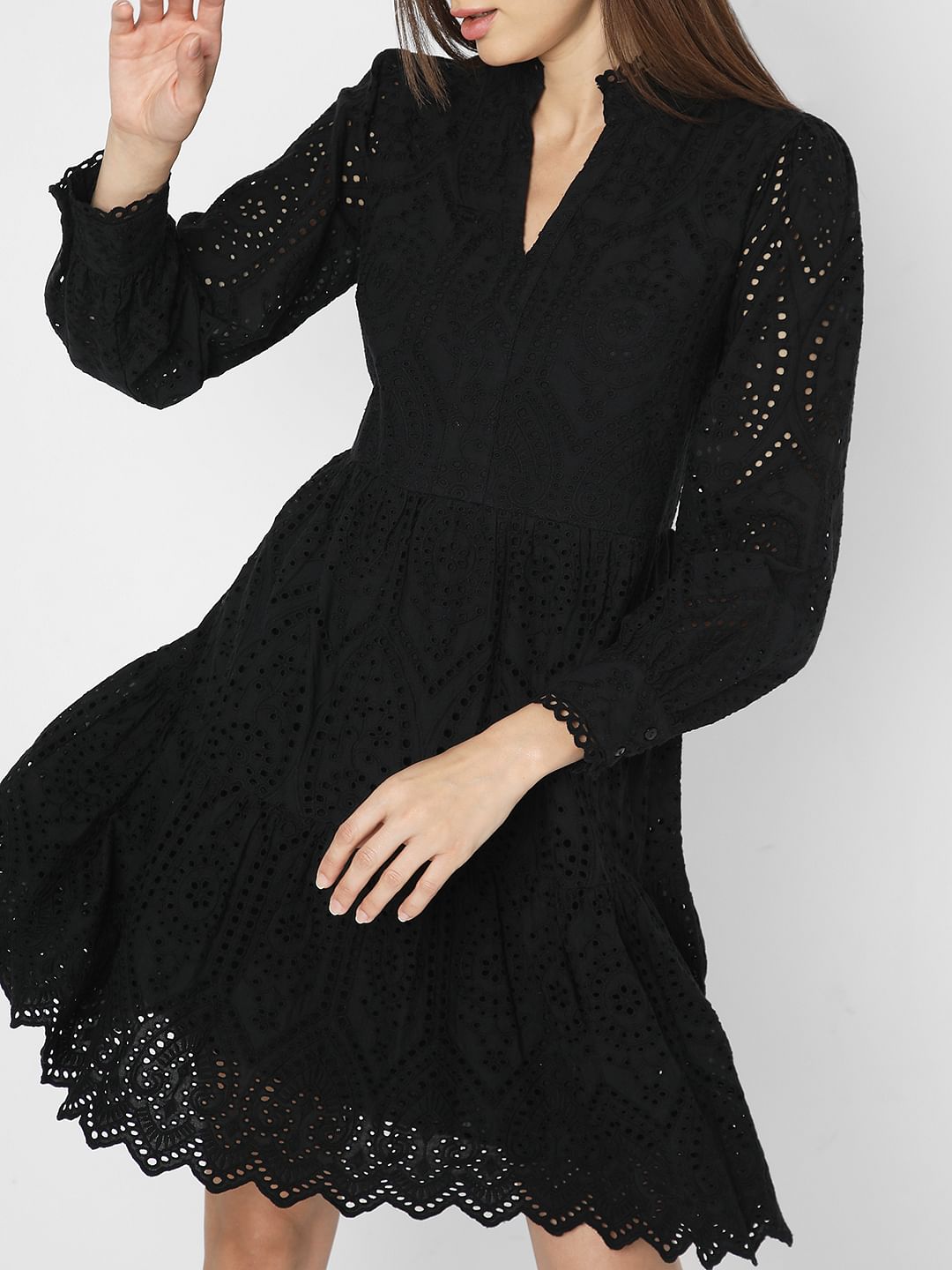 Black Schiffli Fit & Flare Dress