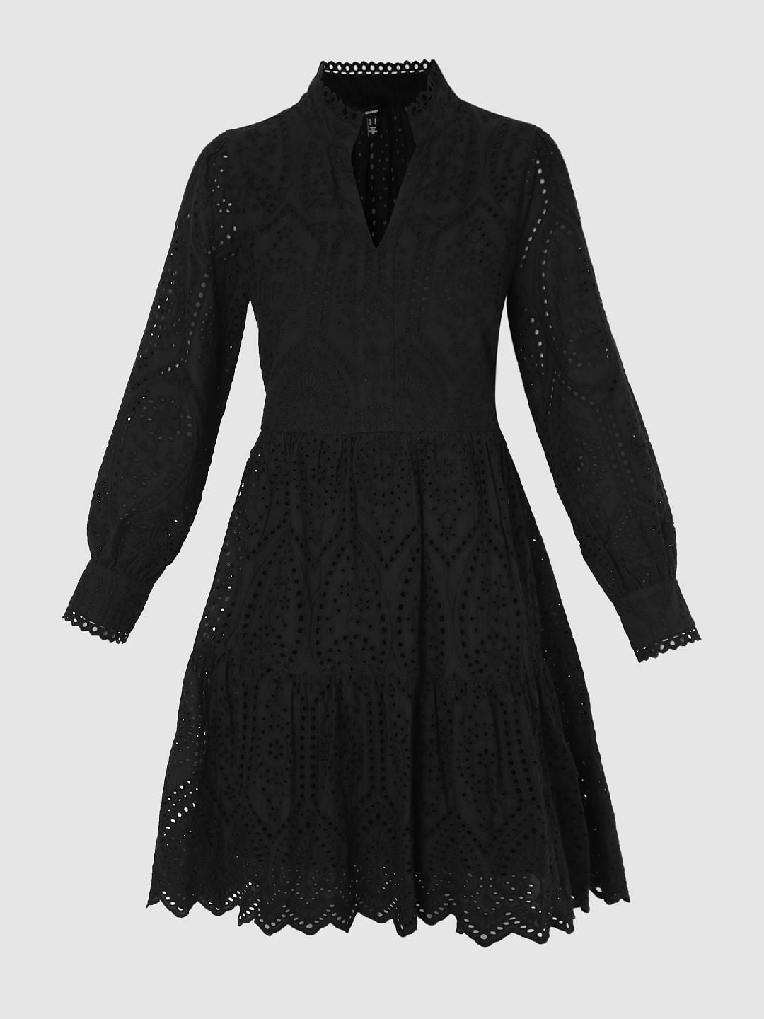 Black Schiffli Fit & Flare Dress
