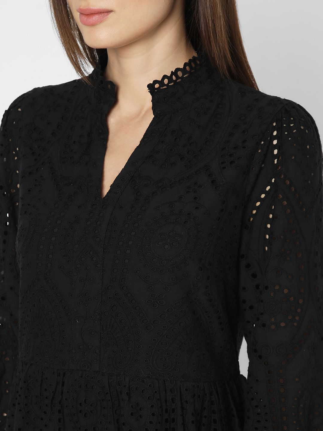 Black Schiffli Fit & Flare Dress