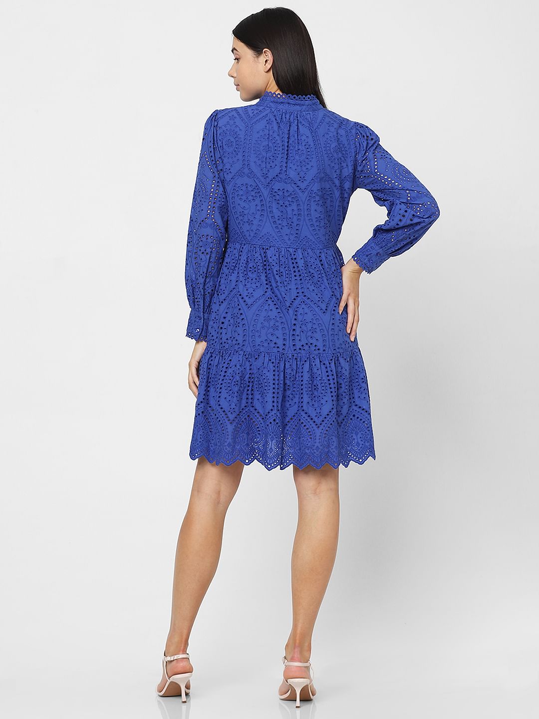 Blue Schiffli Fit & Flare Dress