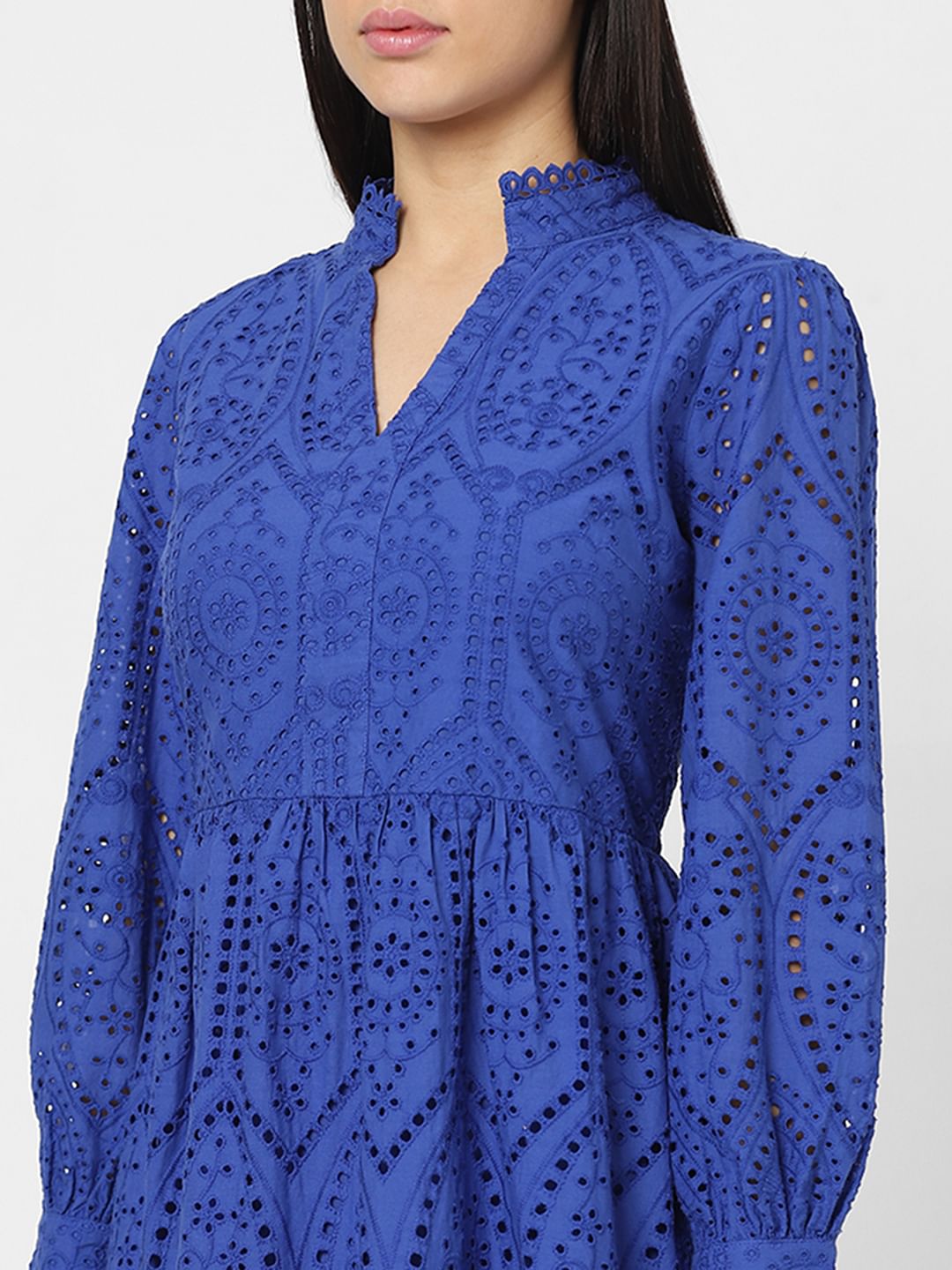 Blue Schiffli Fit & Flare Dress