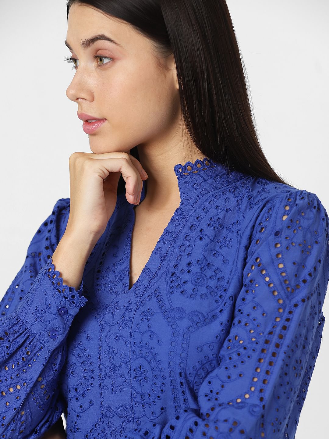 Blue Schiffli Fit & Flare Dress