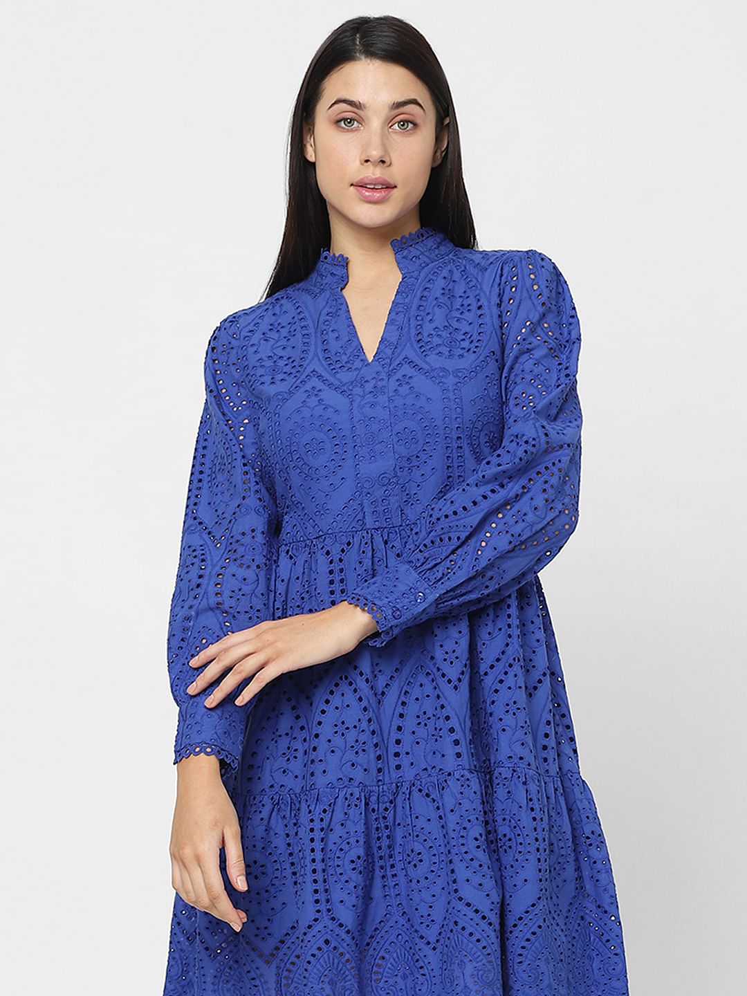 Blue Schiffli Fit & Flare Dress