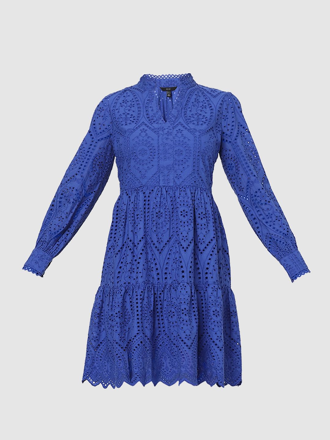 Blue Schiffli Fit & Flare Dress