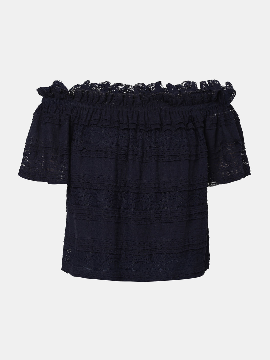 Blue Off Shoulder Lace Top