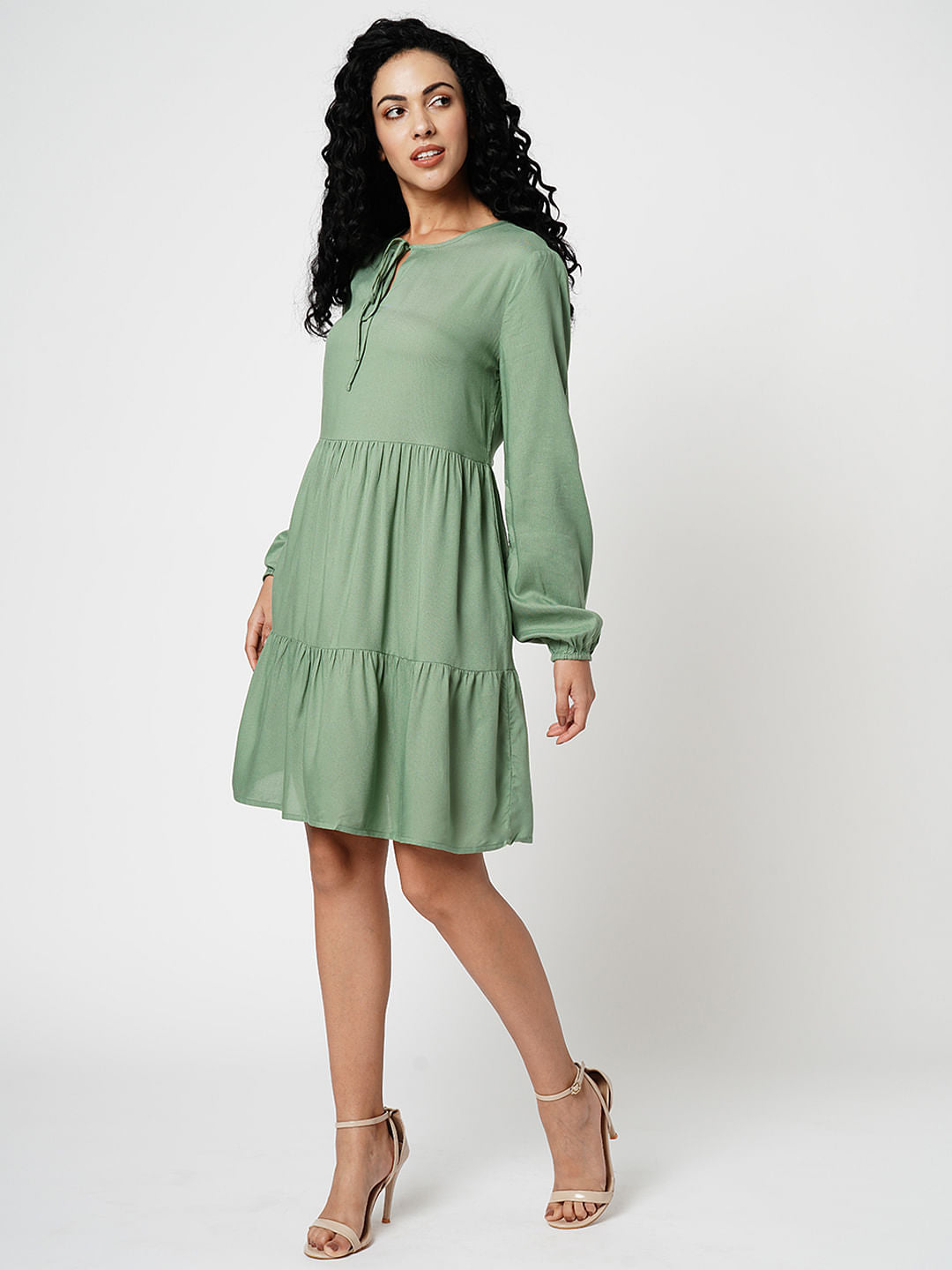 I.Scenery By Vero Moda Green Tiered Dress
