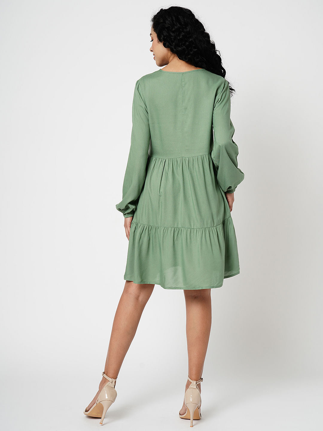I.Scenery By Vero Moda Green Tiered Dress