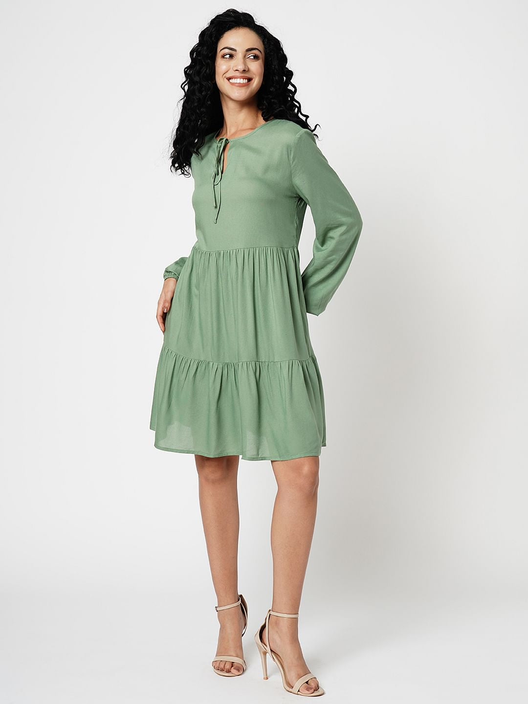 I.Scenery By Vero Moda Green Tiered Dress