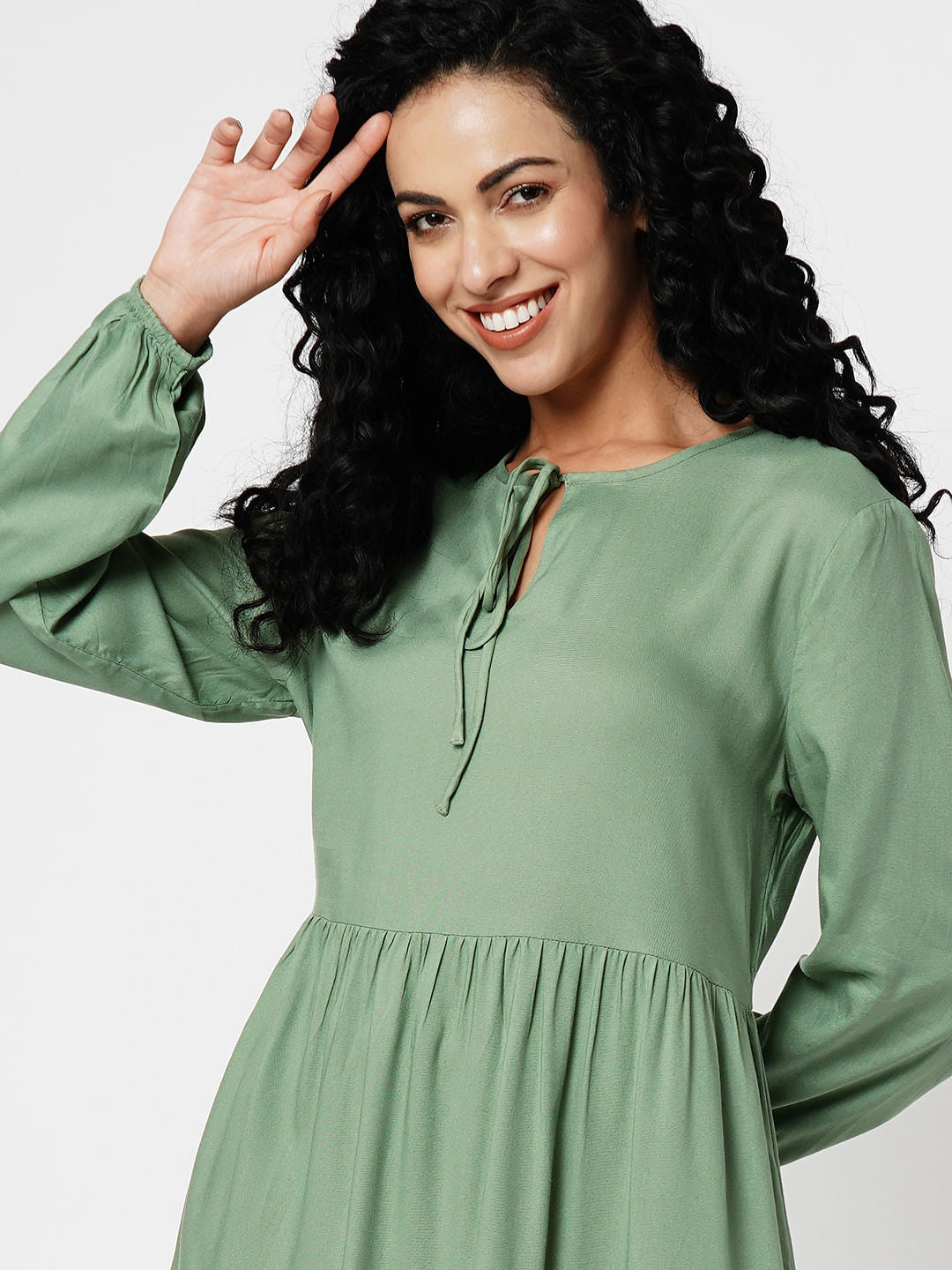 I.Scenery By Vero Moda Green Tiered Dress