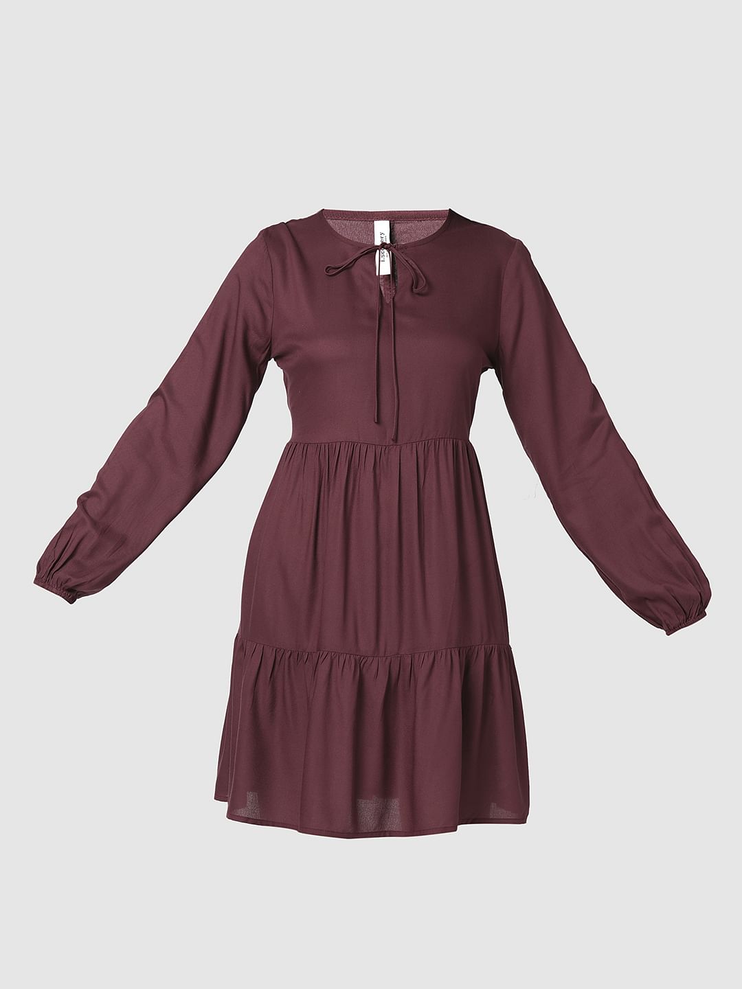 I.Scenery By Vero Moda Maroon Tiered Dress